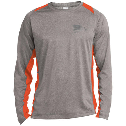 Distressed Flag Long Sleeve Heather Colorblock Performance Tee