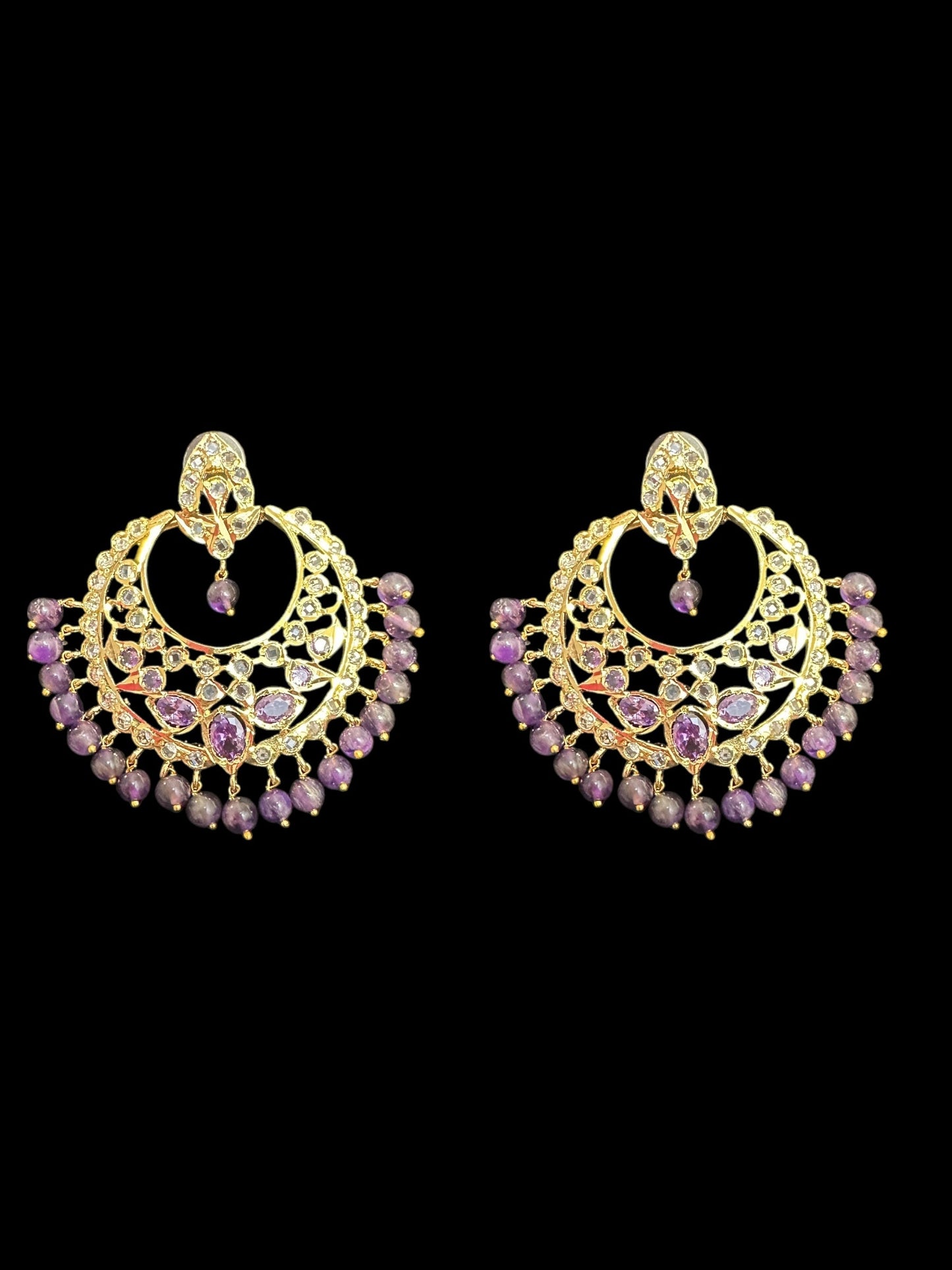 DER747  Noor chandbali in amethyst  (SHIPS IN 3 WEEKS )