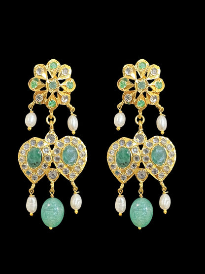 DLN35 Gold plated long necklace with emeralds and pearls ( SHIPS IN 4 WEEKS )