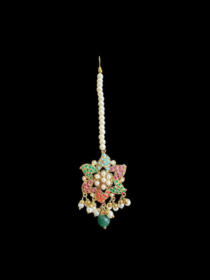 Iza Jadau tops and tika set in pearls - Navratan  ( READY TO SHIP )t