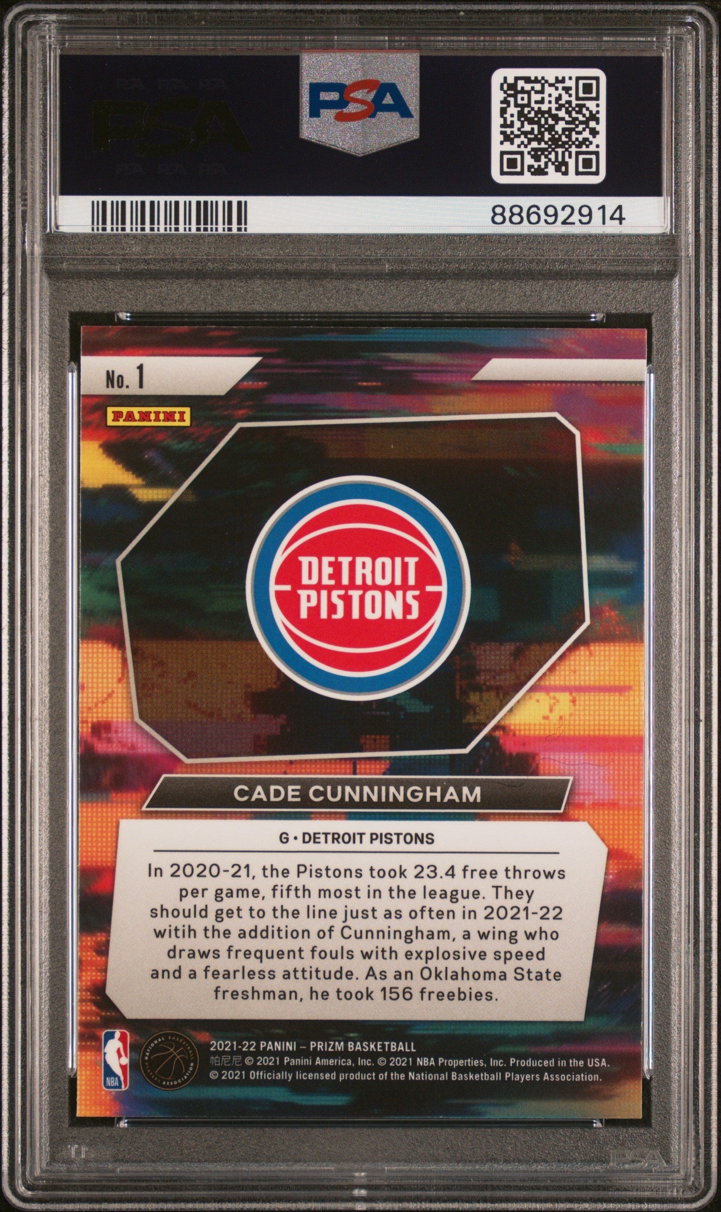 Graded 2021 Panini Prizm Cade Cunningham #1 Instant Impact Rookie RC Basketball Card PSA 10 Gem Mint
