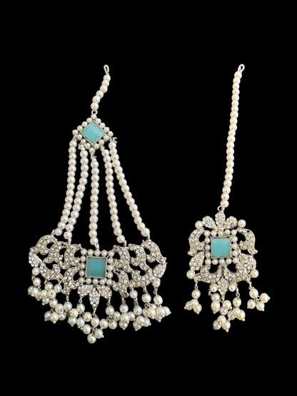 JTK17 Anisa jhoomar tika in blue - silver plated  ( READY TO SHIP )