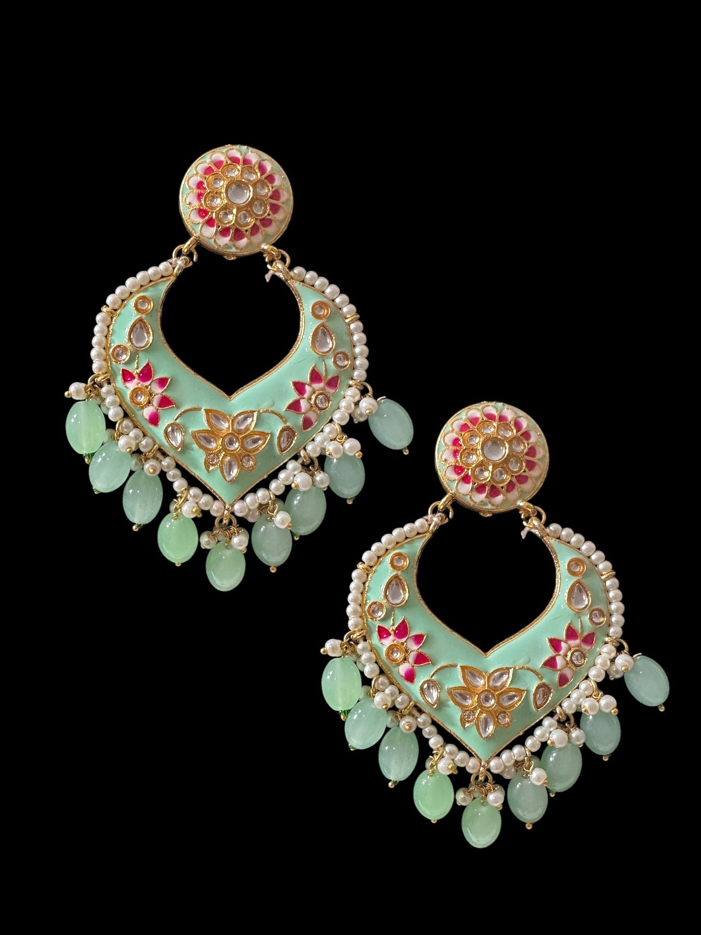 DER798 large sized kundan earrings- light green  ( READY TO SHIP )