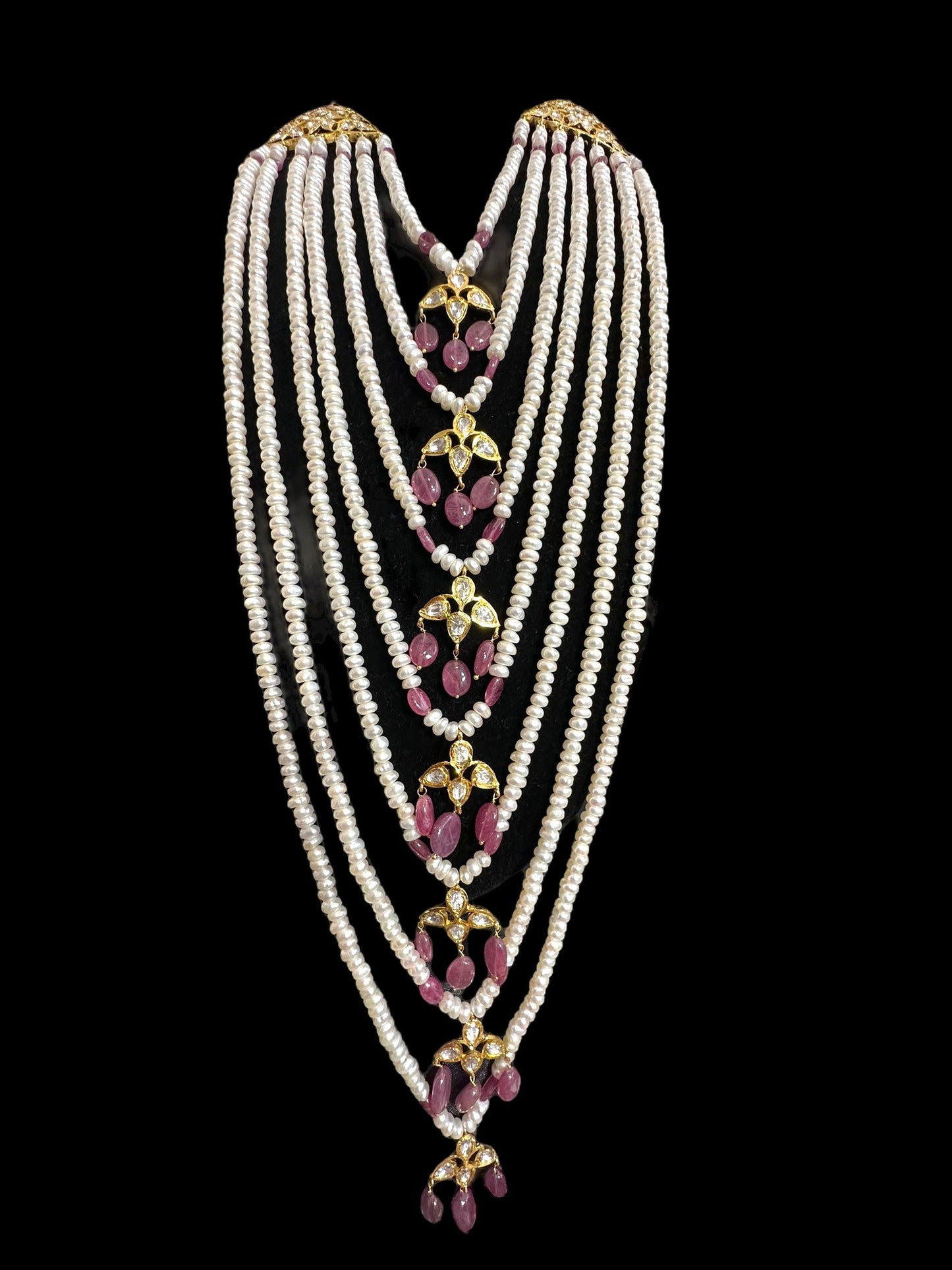 BR310 Bridal jadavi lacha , satlada  in moissanite and emeralds ( SHIPS IN 5 WEEKS )