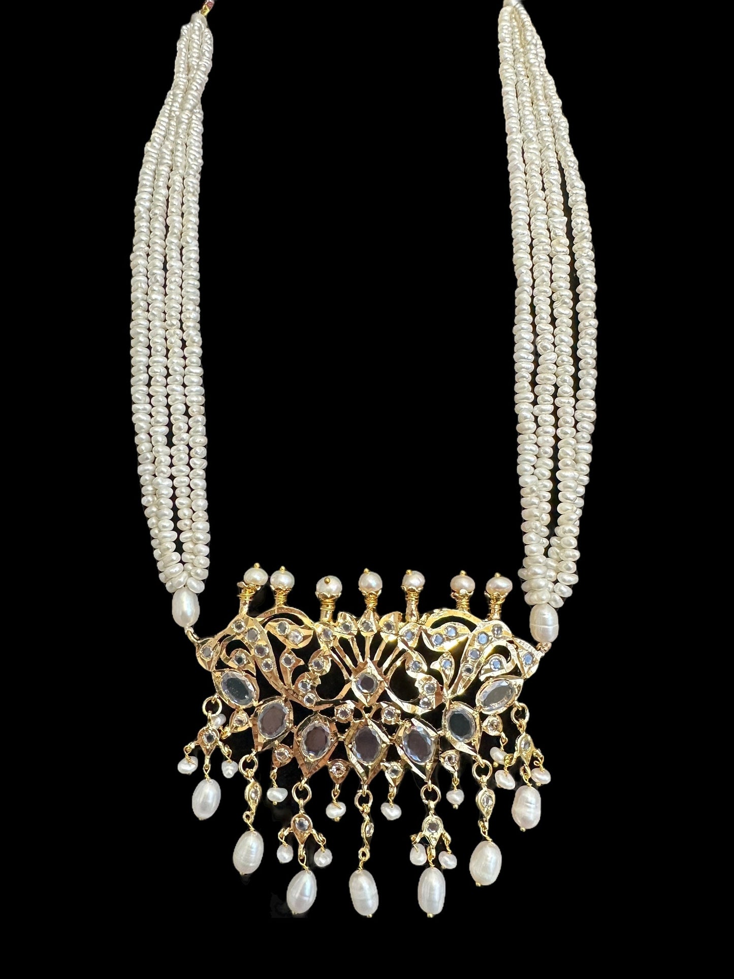 PS542 Hyderabadi / Nizami tirmani in fresh water pearls with chandbali( SHIPS IN 4 WEEKS )