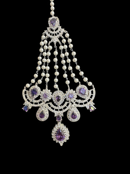 BR476 Sabina Cz bridal set in silver plating with purple  ( READY TO SHIP )