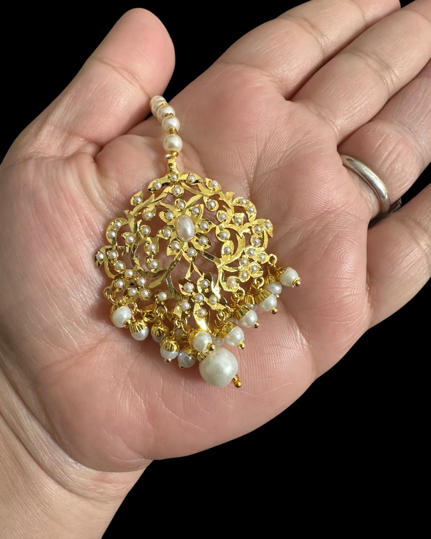 DJTK360 Pearl jadau tika with gold plating ( READY TO SHIP )