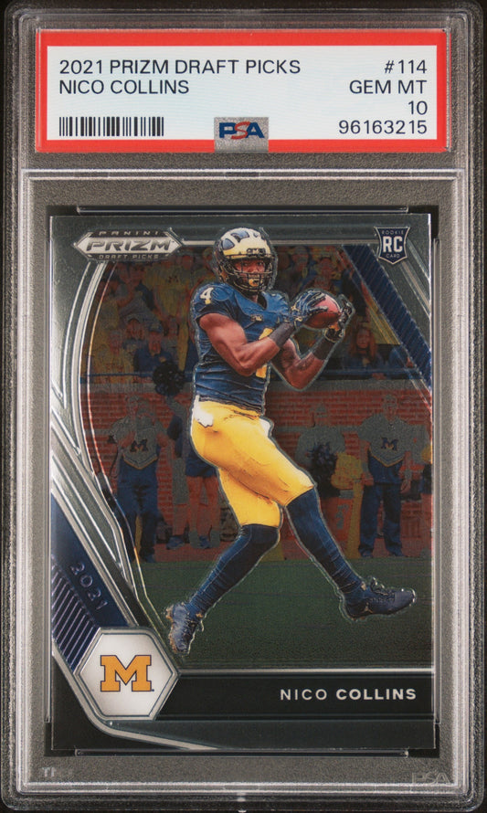 Graded 2021 Panini Prizm Draft Picks Nico Collins #114 Rookie RC Football Card PSA 10 Gem Mint