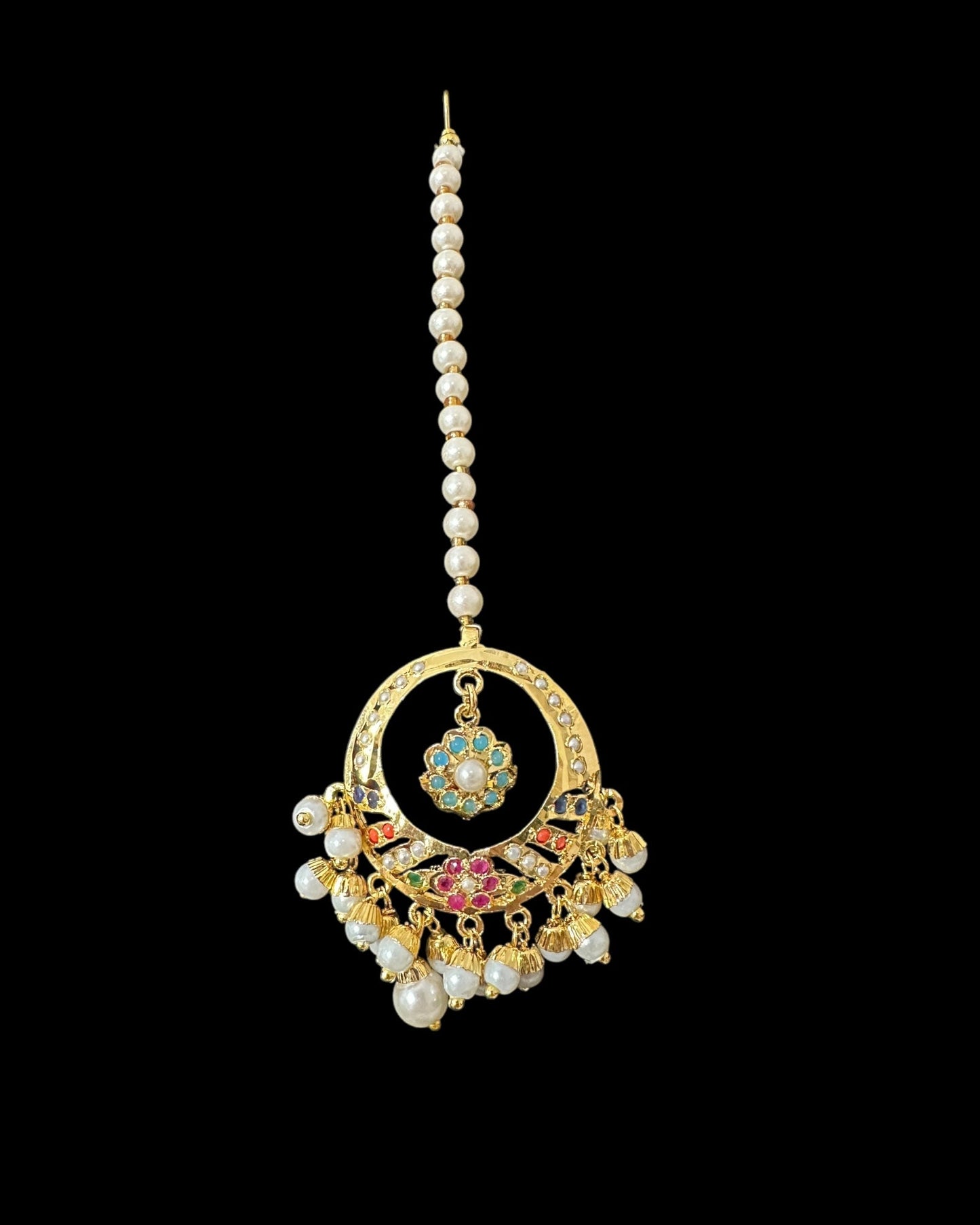DNS194A Navratan jadau necklace set with tika ( READY TO SHIP )