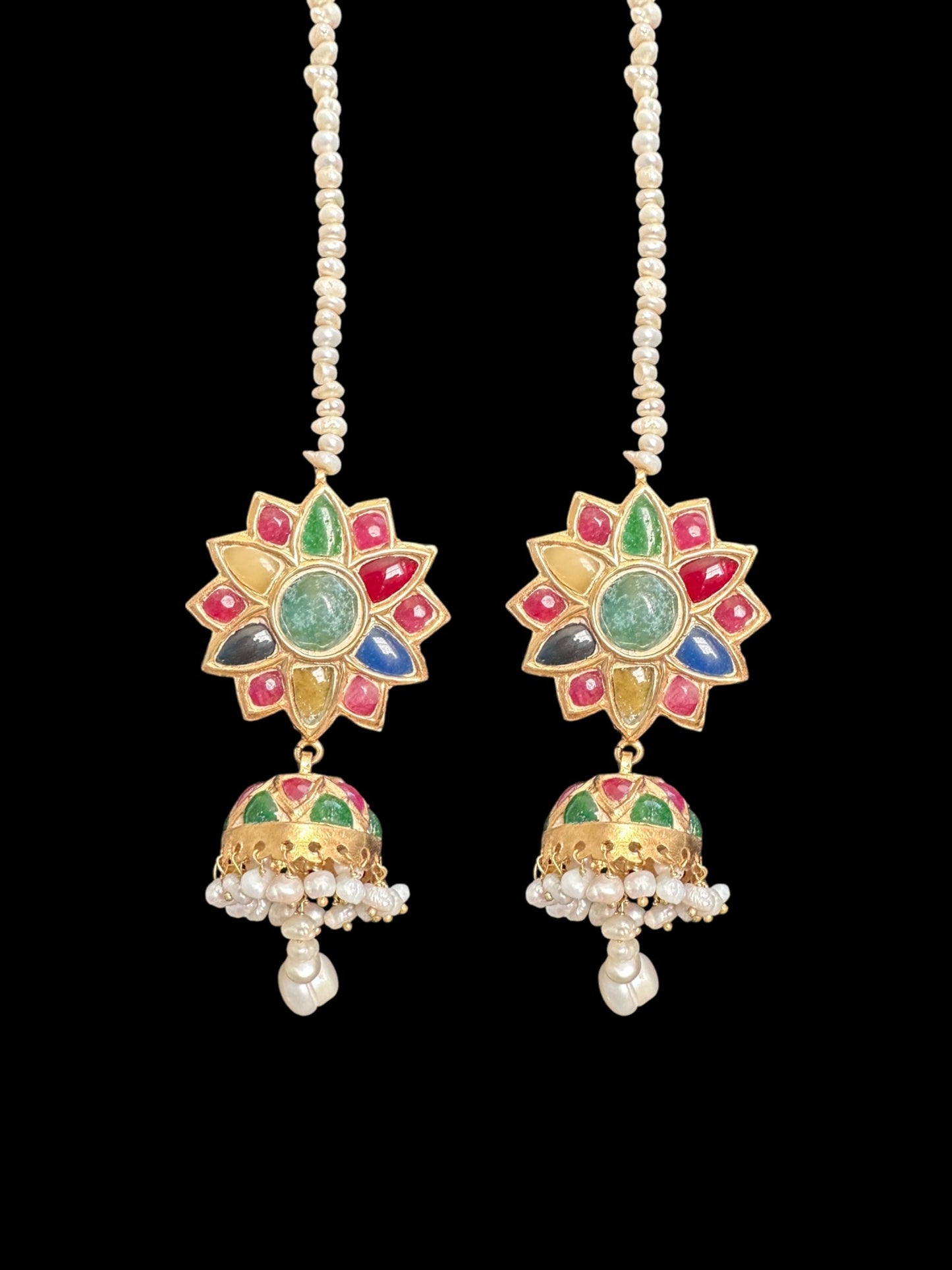 BR471 Naheed navratan bridal set with fresh water pearls and gemstones ( READY TO SHIP )