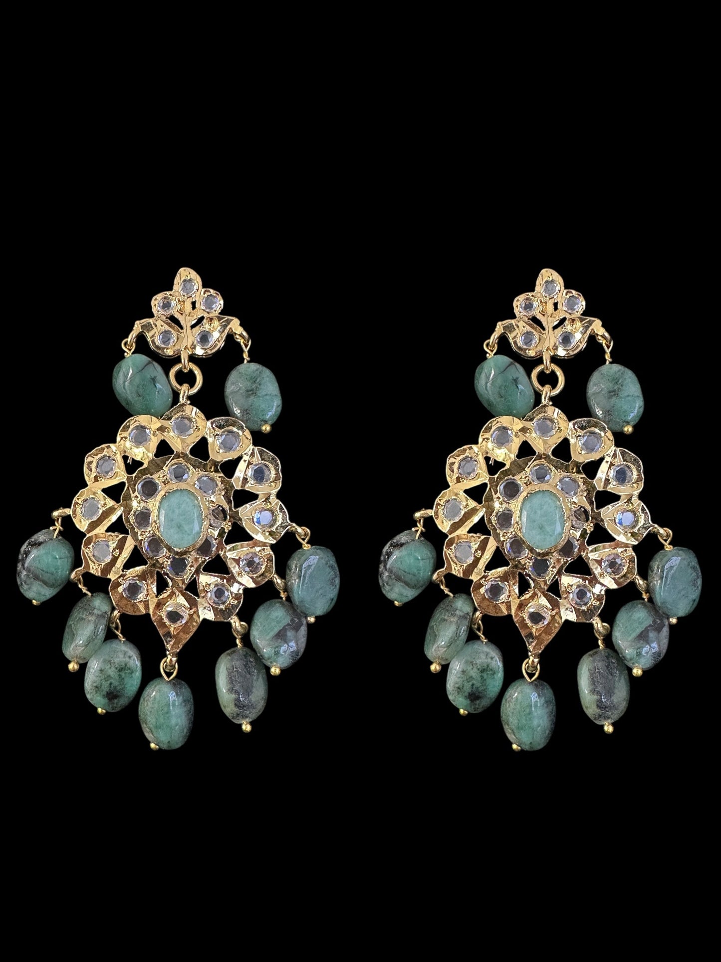 DLN125 SHARNAZ Gold plated Rani haar in real emerald beads ( READY TO SHIP )