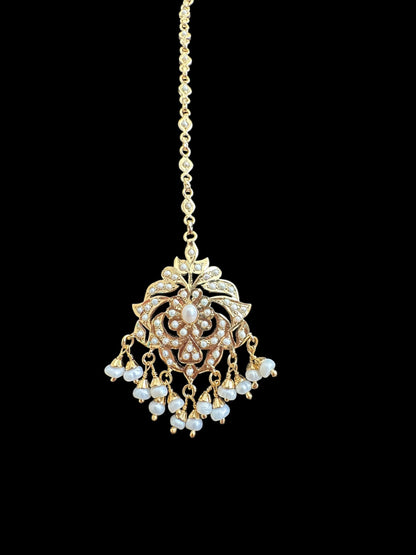 Gold plated silver tikka in fresh water pearls ( READY TO SHIP )