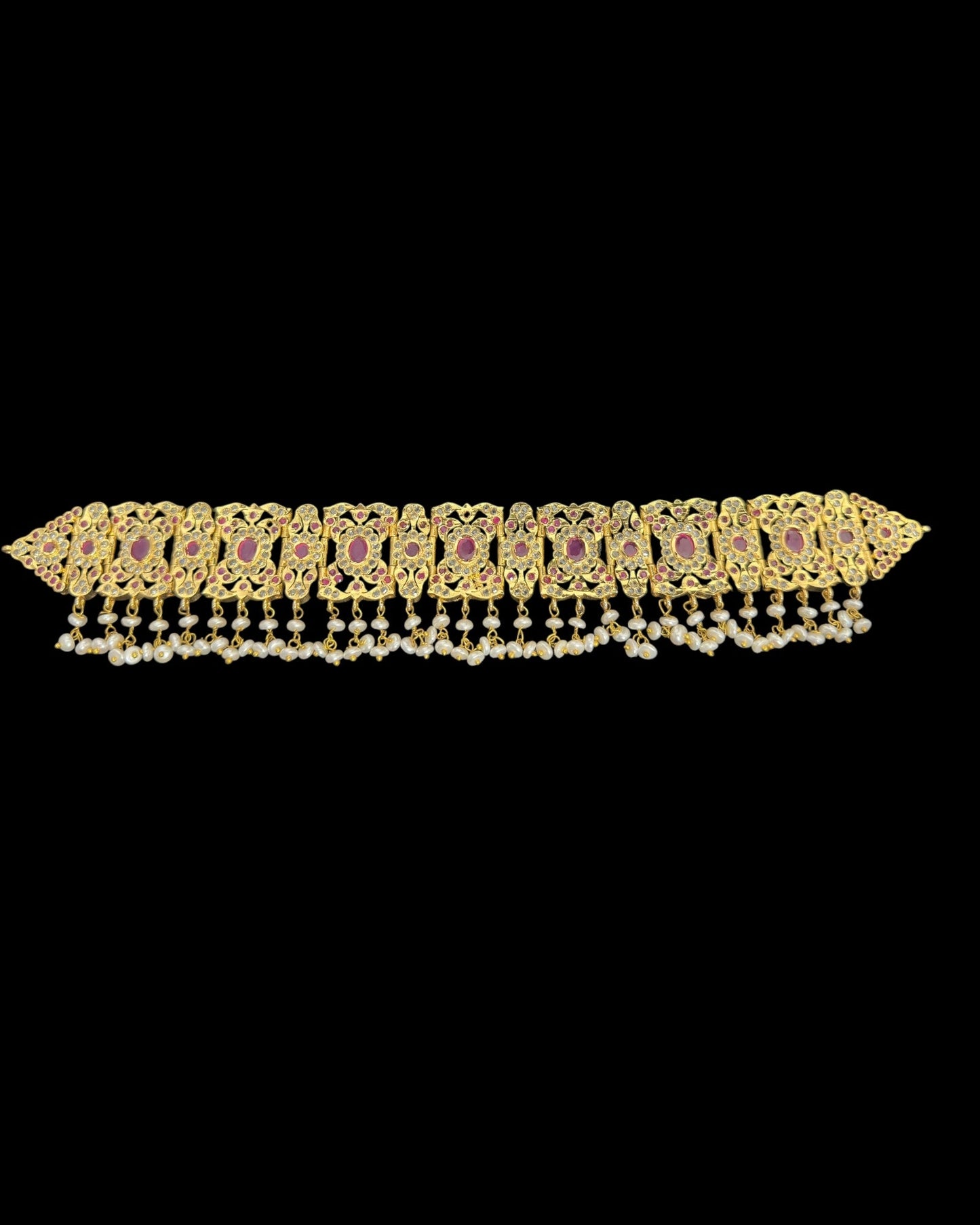 C542 Nishat fresh water pearl choker with earrings -RUBY  ( READY TO SHIP )