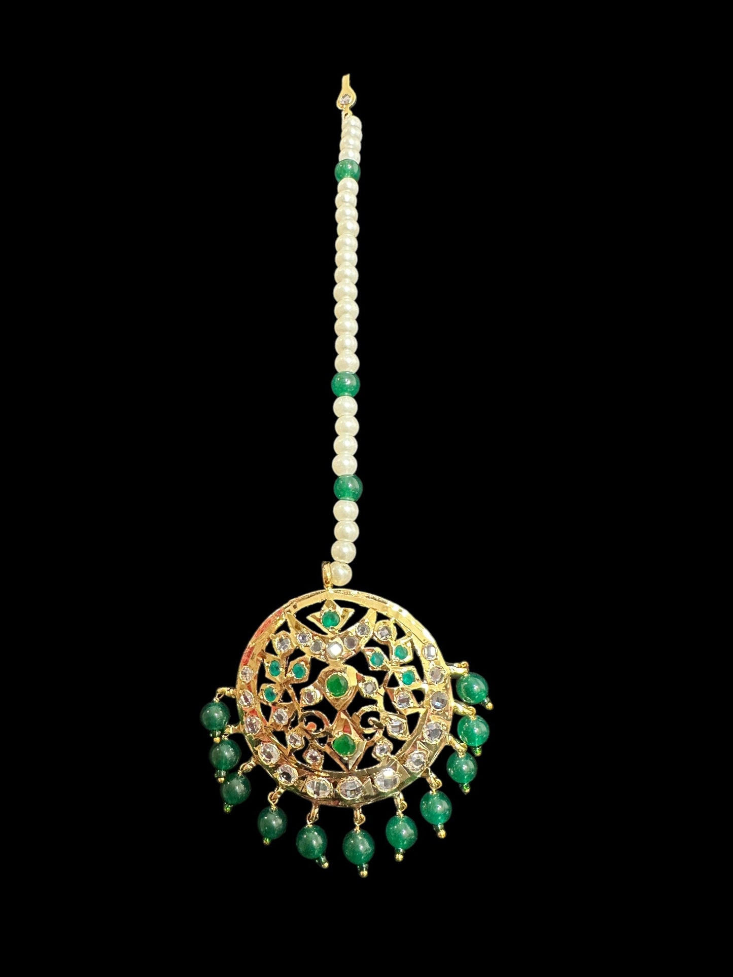 DJTK351 Avni  tika In green beads   ( READY TO SHIP )