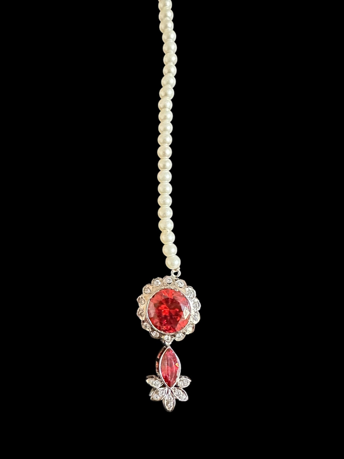 BR485 High quality cz  necklace set with tika - coral / orange , silver plated ( READY TO SHIP )