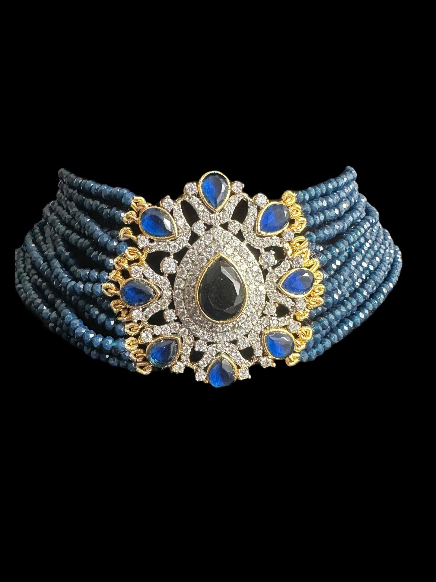 C523 Erin zircon choker in blue / sapphire ( READY TO SHIP )