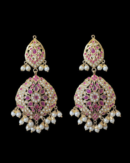 DER792 Megha jadau earrings in ruby pearl ( READY TO SHIP )