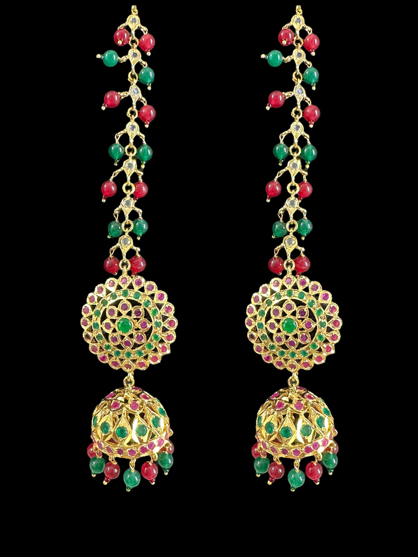 DER586 Rehma ruby emerald jhumka earrings ( READY TO SHIP )