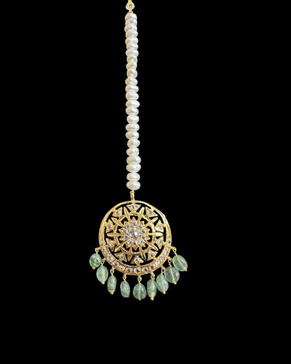 DJTK361  Fiza tika in fresh water pearls and emerald beads  ( READY TO SHIP )