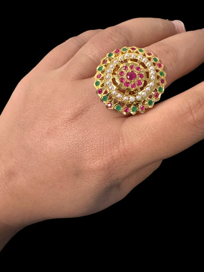 DJR110 Jadau ring -  ruby emerald pearl    ( READY TO SHIP )