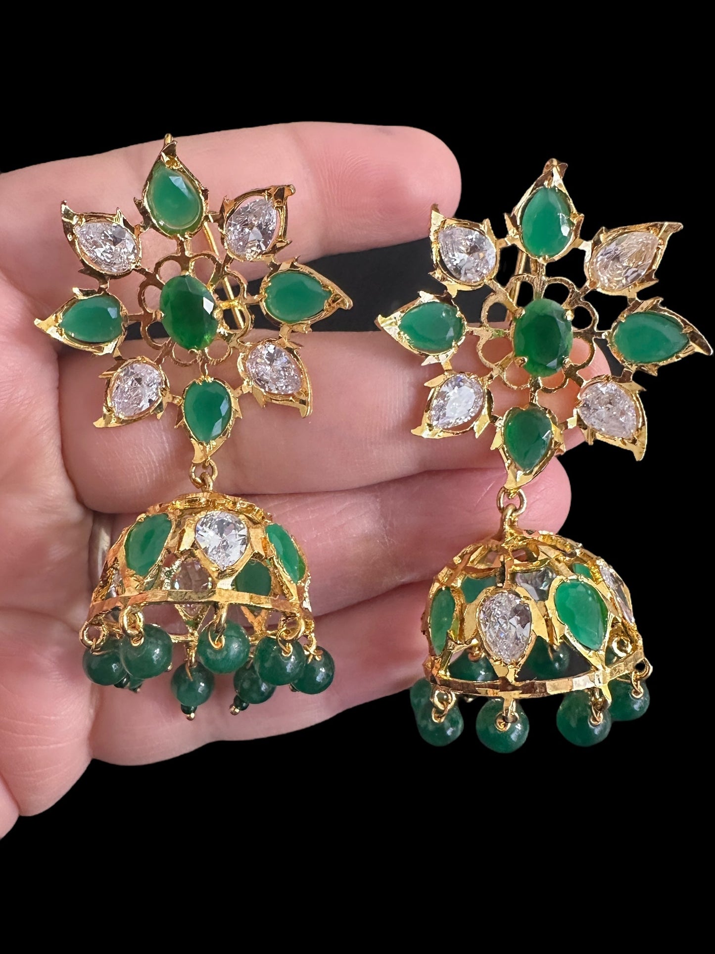 DER791 Evelyn Karanphool jhumka ( Emerald ) READY TO SHIP