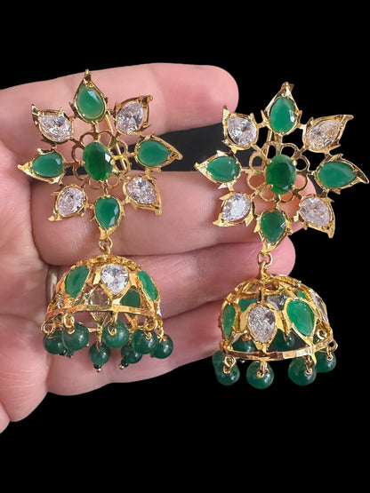 DER791 Evelyn Karanphool jhumka ( Emerald ) READY TO SHIP