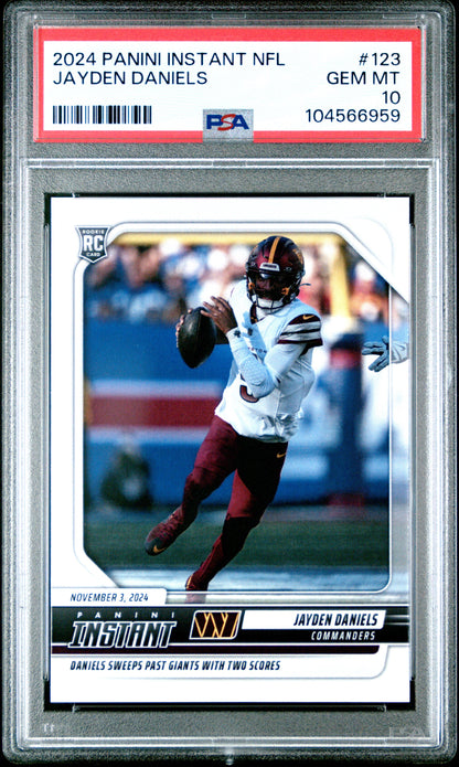 Graded 2024 Panini Instant NFL Jayden Daniels #123 Rookie RC Football Card PSA 10 Gem Mint
