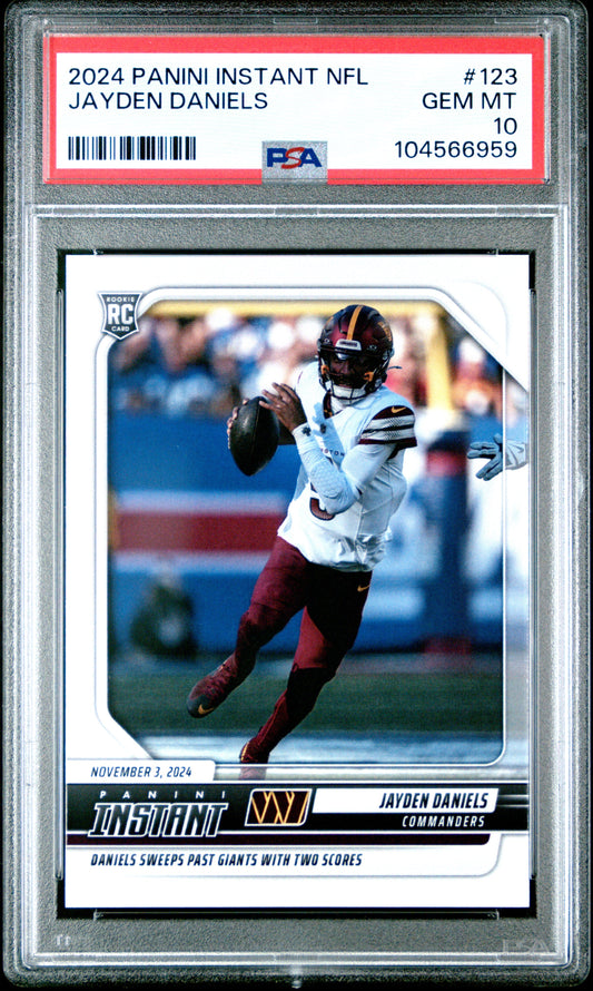 Graded 2024 Panini Instant NFL Jayden Daniels #123 Rookie RC Football Card PSA 10 Gem Mint
