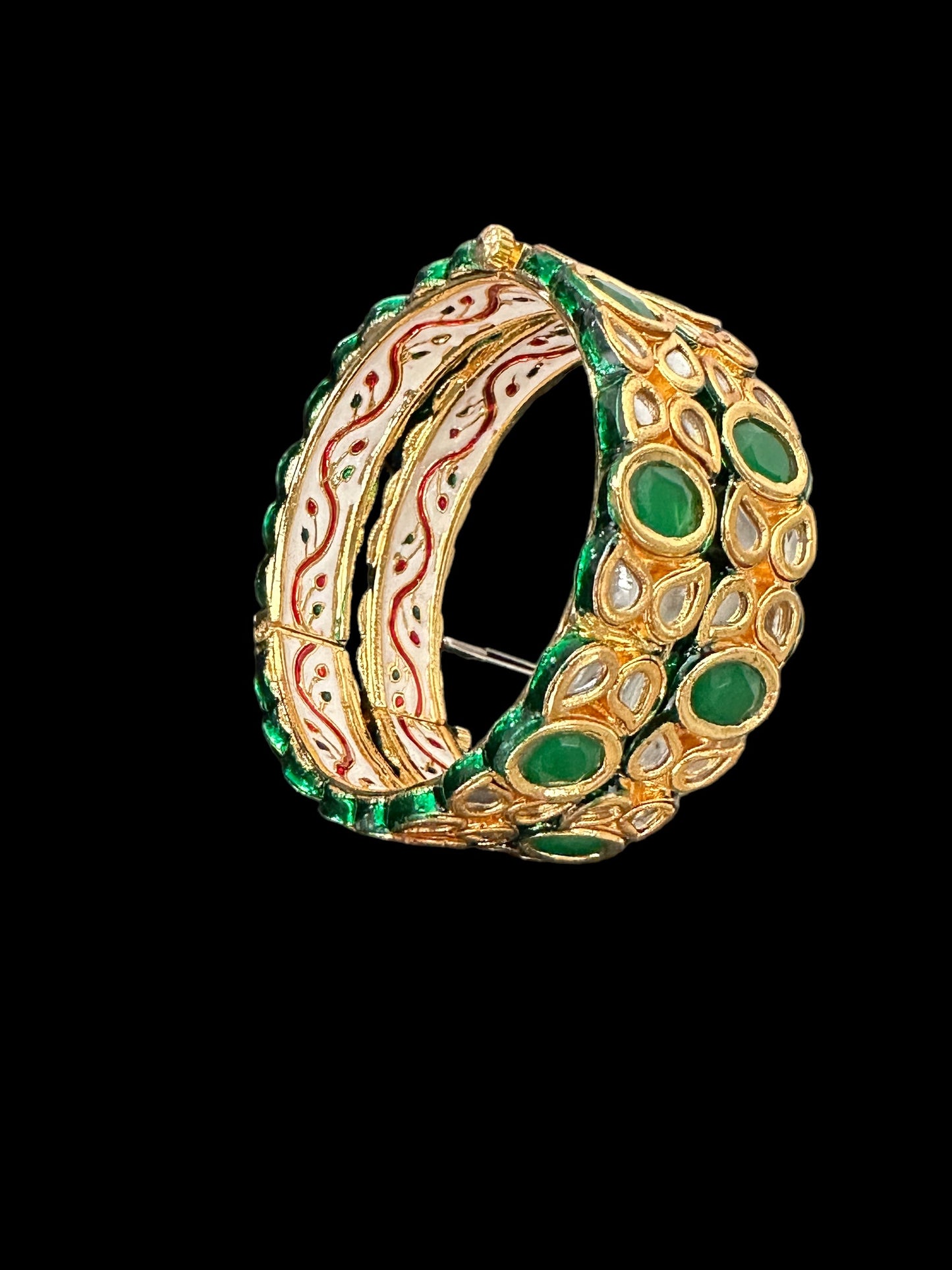 B179 Amelia kundan bangles in green  ( READY TO SHIP ) 2.2/2.4/2.6