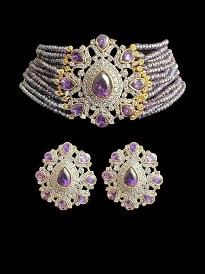 C526 Erin zircon choker in purple ( SHIPS IN 4 WEEKS )