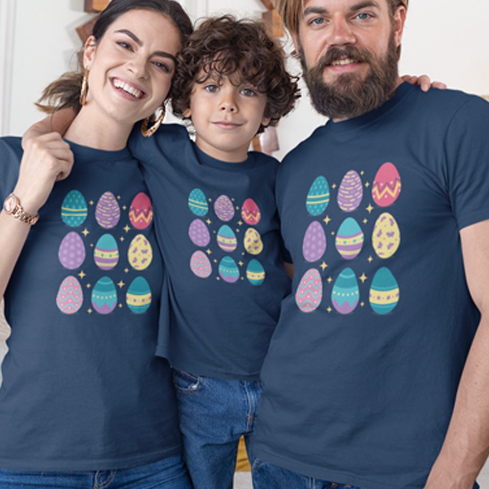 Easter Eggs Matching Organic Cotton T-Shirts Family Set (Set of 3)