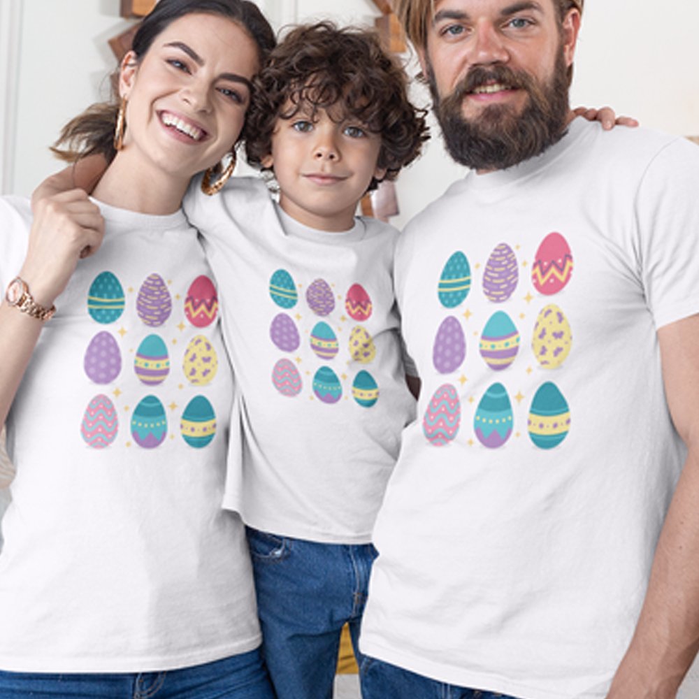 Easter Eggs Matching Organic Cotton T-Shirts Family Set (Set of 3)
