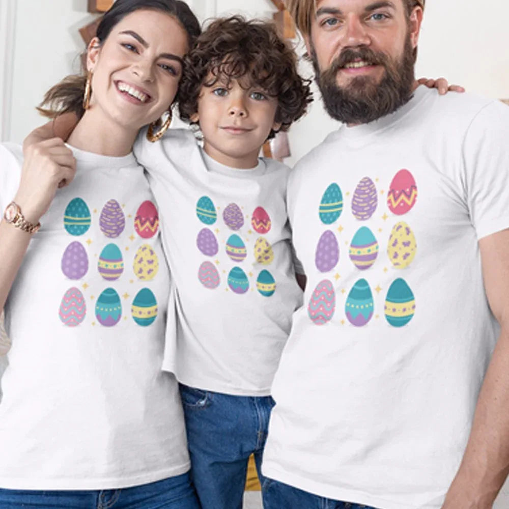 Easter Eggs Matching Organic Cotton T-Shirts Family Set (Set of 3)