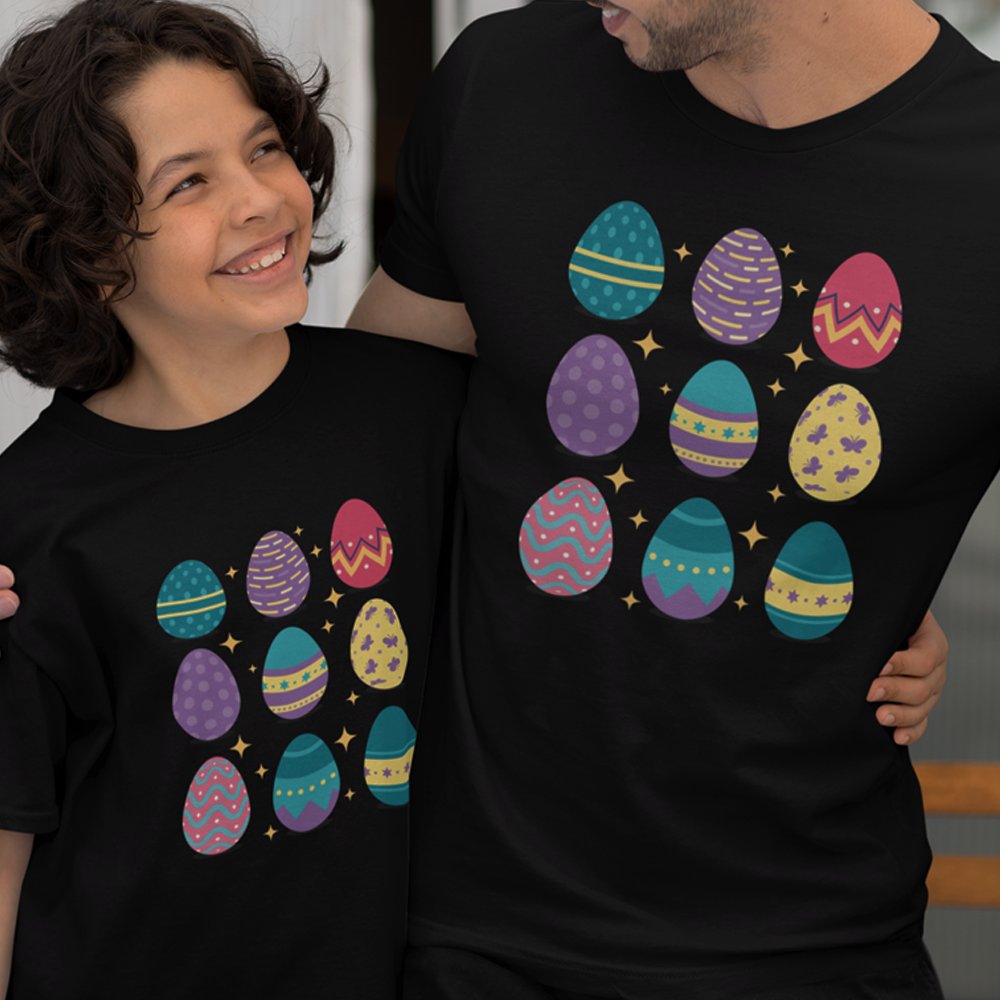 Easter Eggs Dad and Child Organic Cotton T-Shirts Family Set (Set of 2)