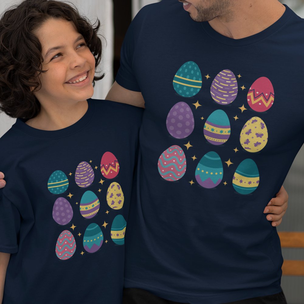 Easter Eggs Dad and Child Organic Cotton T-Shirts Family Set (Set of 2)