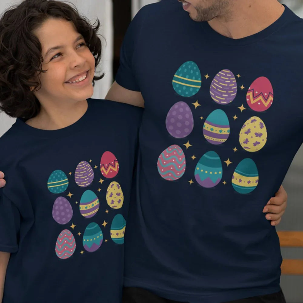 Easter Eggs Dad and Child Organic Cotton T-Shirts Family Set (Set of 2)