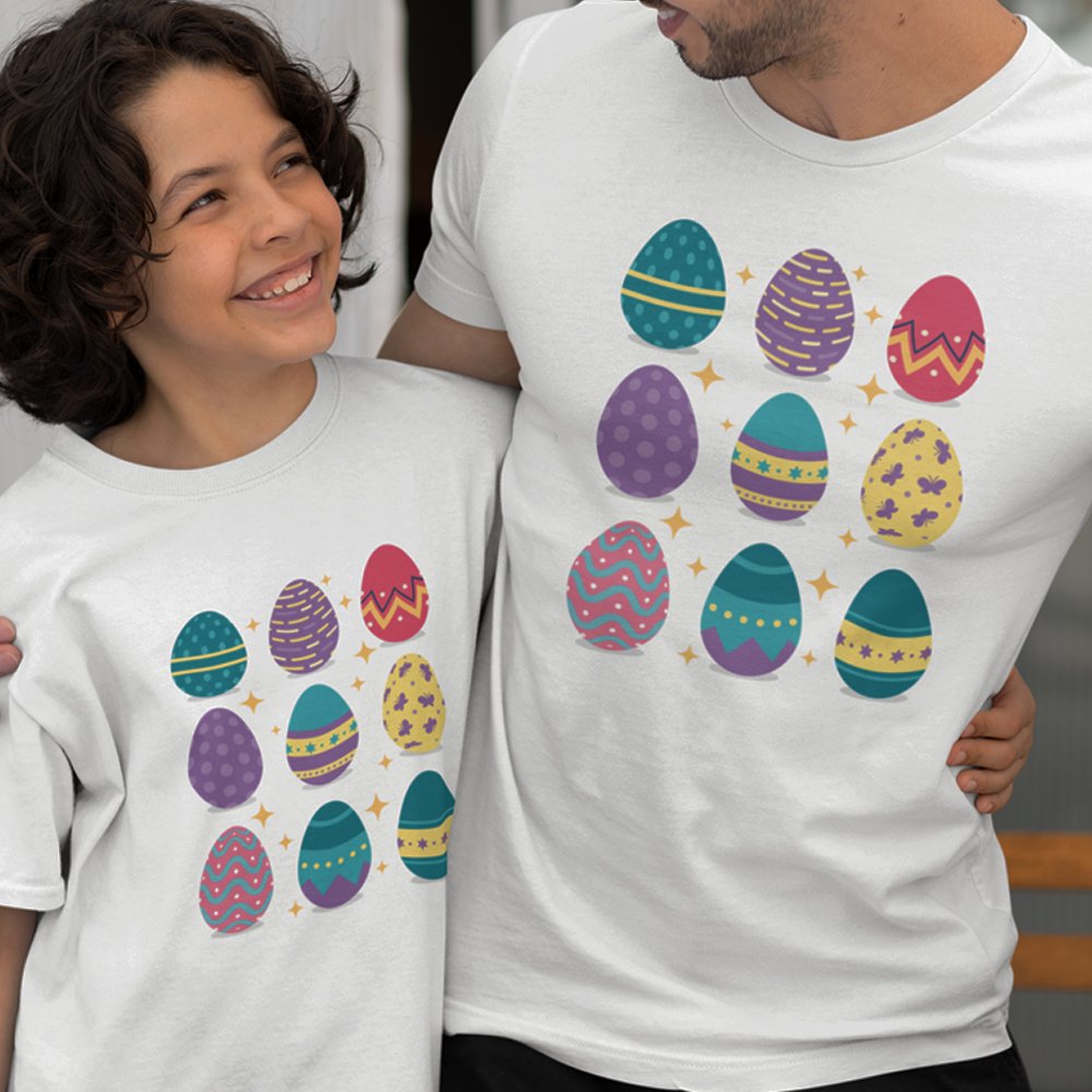 Easter Eggs Dad and Child Organic Cotton T-Shirts Family Set (Set of 2)