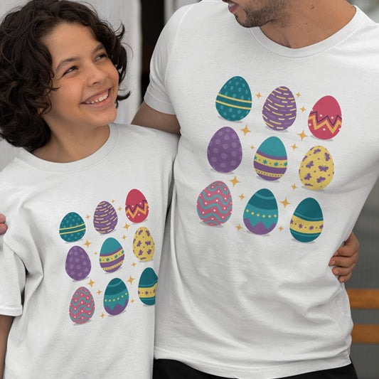 Easter Eggs Dad and Child Organic Cotton T-Shirts Family Set (Set of 2)