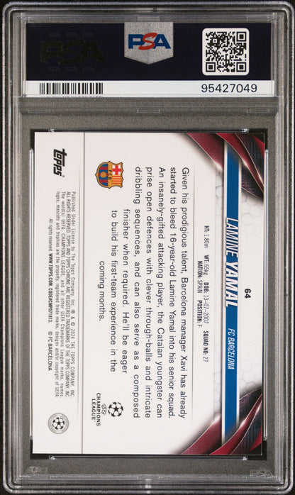 Graded 2023 Topps Chrome UCC Lamine Yamal #64 Rookie RC Soccer Card PSA 10 Gem Mint