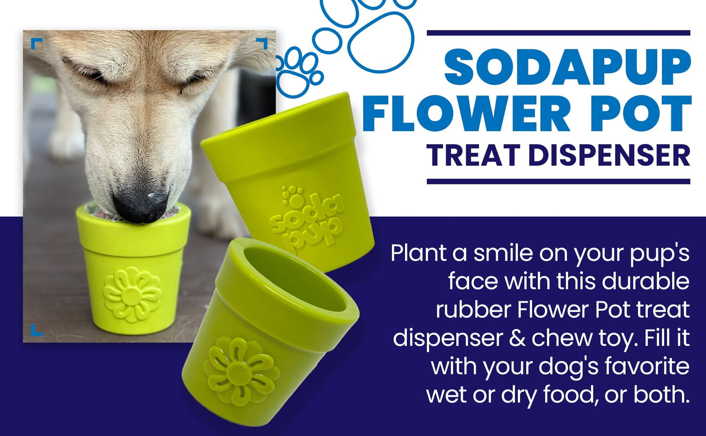 Large Flower Pot eCup Dog Treat Dispenser | Durable USA-Made Enrichment Toy | SodaPup
