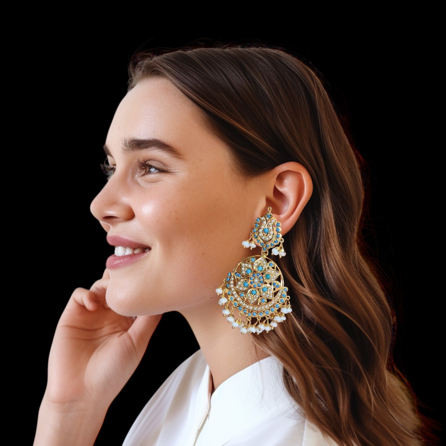 Freya Turquoise & Freshwater Pearl Earrings – Gold-Plated 92.5 Silver (Ready to Ship)