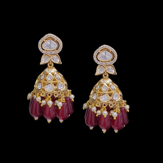 DER711  high quality polki earrings   - Ruby ( READY TO SHIP)