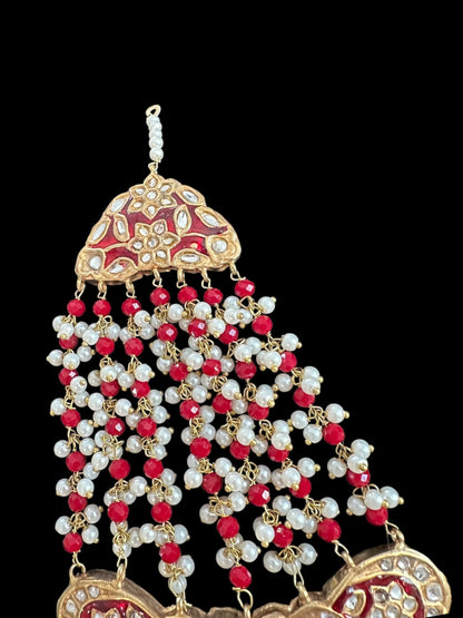 JTK37 kundan jhoomar tika in red meenakari  ( READY TO SHIP )