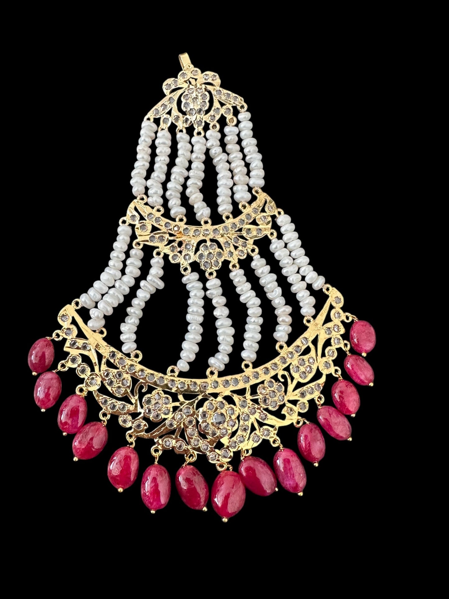 DJHR119 Insia jhoomar in fresh water pearls and ruby beads ( SHIPS IN 2 WEEKS )
