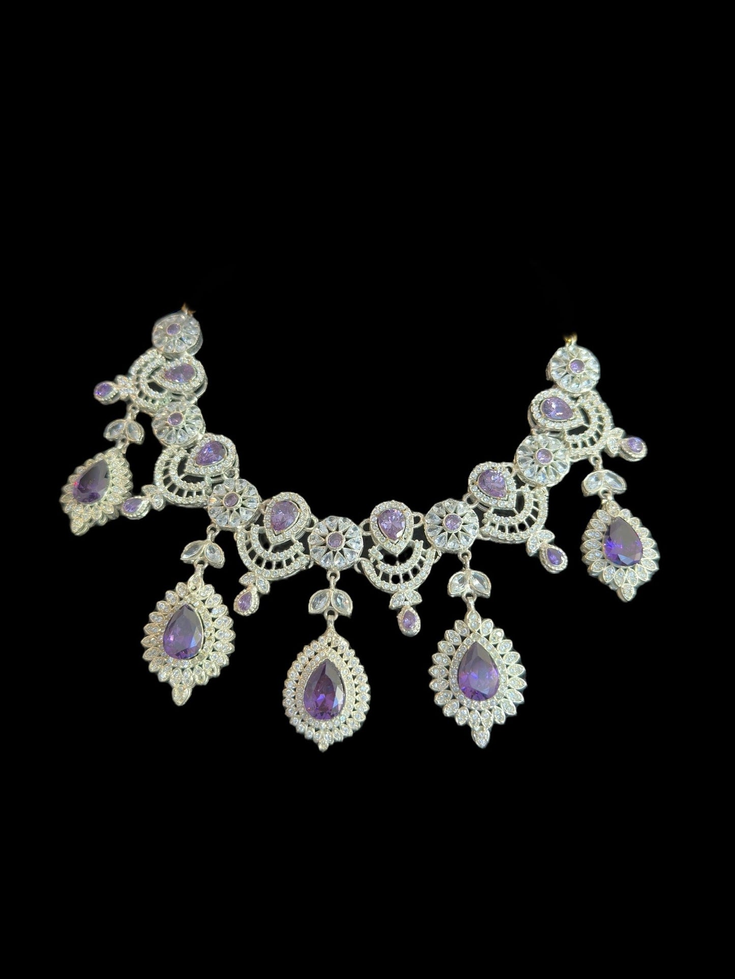BR476 Sabina Cz bridal set in silver plating with purple  ( READY TO SHIP )