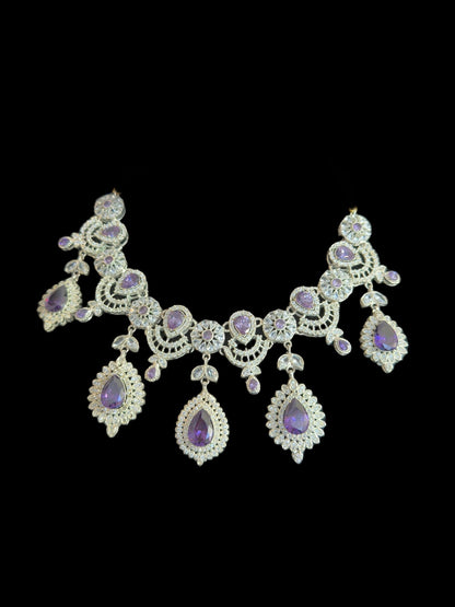 BR476 Sabina Cz bridal set in silver plating with purple  ( READY TO SHIP )