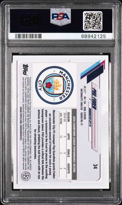 Graded 2020 Topps Chrome UCL Phil Foden #34 Sapphire Edition Soccer Card PSA 10 Gem Mint