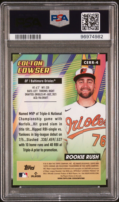 Graded 2024 Topps Chrome Colton Cowser #4 All Etch Rookie Rush Rookie RC Baseball Card PSA 10 Gem Mint