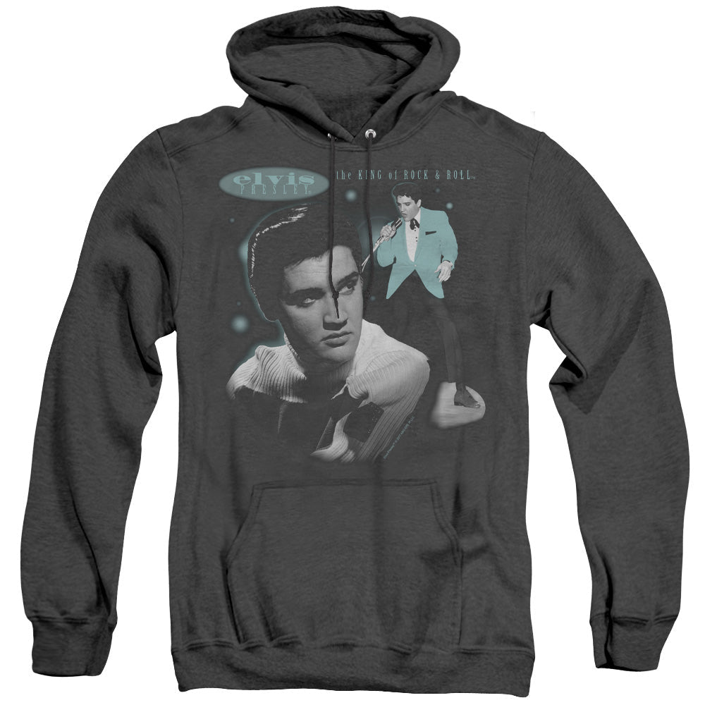 Elvis Presley Teal Portrait Mens Heather Hoodie Black Officially Licensed