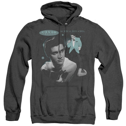 Elvis Presley Teal Portrait Mens Heather Hoodie Black Officially Licensed